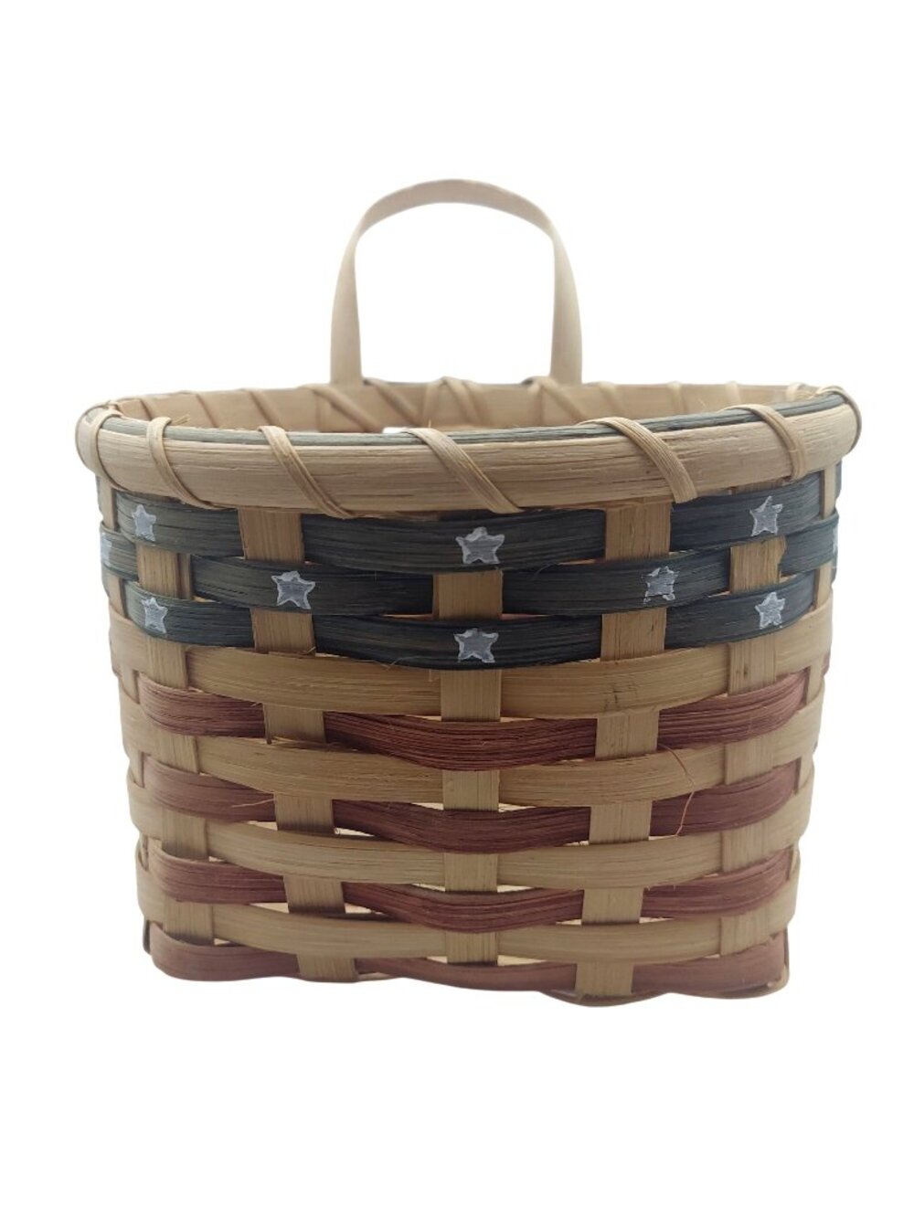 Handcrafted Americana Patriotic Basket Handle Red White Blue Woven Wall Pocket